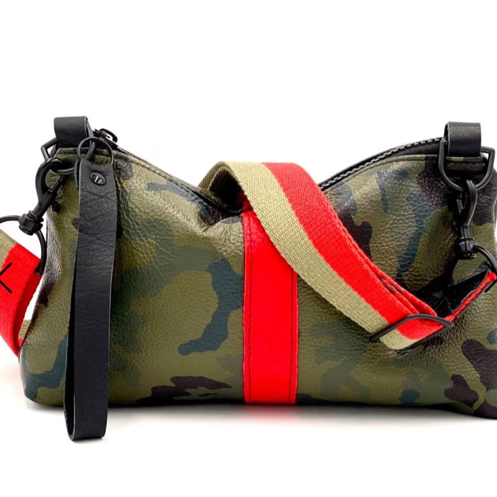 Camouflage Crossbody Bag with Red and Black Accents